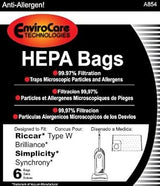 PAPER BAG, BRILLIANCE SYNCHRONY TYPE W HEPA 6PK by Riccar