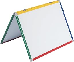 MasterVision Schoolmate Desktop Dry Erase Whiteboard, Small 24" x18", Multi-Colored Aluminum Frame, Reversable Plain & Gridded, Magnetic Steel, Foldable A Frame