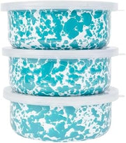 Crow Canyon Home Splatter 3 Piece Storage Bowl Set, Turquoise