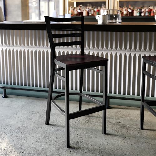 Flash Furniture Walnut Wood Seat/Black Metal Frame / Set of 1 / Traditional Barstools