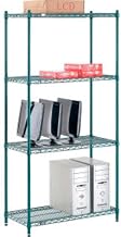 Nexel Poly-Green, 4 Tier, Wire Shelving Starter Unit, 36" W x 14" D x 74" H