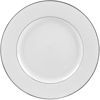 10 Strawberry Street Double Silver Line 9.125" Luncheon Plate, Set of 6, White/Silver