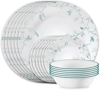 Corelle Vitrelle 18-Piece Service for 6 Dinnerware Set, Triple Layer Glass and Chip Resistant, Lightweight Round Plates and Bowls Set, Chambord