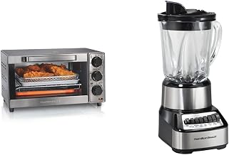 Hamilton Beach Sure-Crisp Air Fryer Countertop Toaster Oven, Fits 9” Pizza, 4 Slice Capacity, Powerful Circulation, Auto Shutoff & Wave Crusher Blender with 40 Oz Glass Jar and 14 Functions