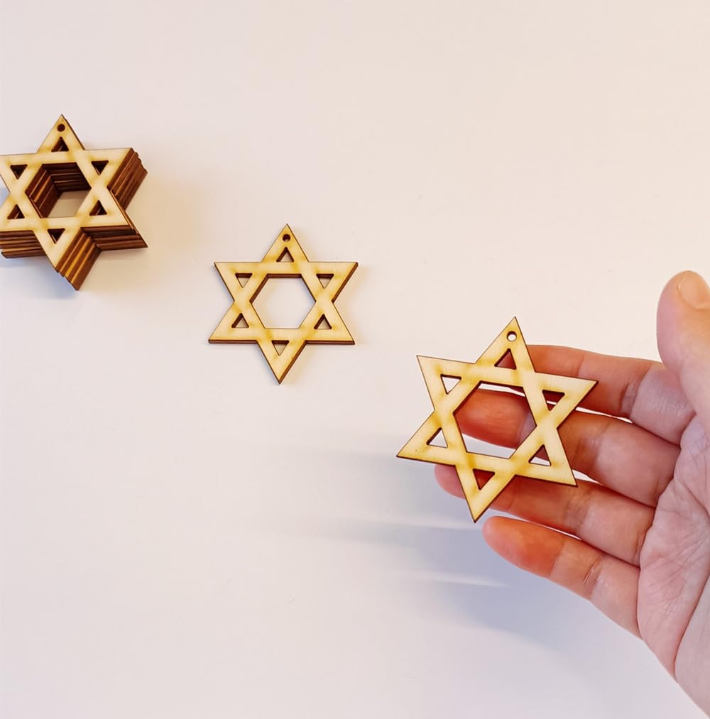 Acfeng Star of David Wood Earrings Blanks, 2 Inch, 30 Pack