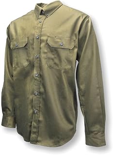 Radians VolCore Long Sleeve Cotton Button Down Fire Resistant Shirt, FRS-003, Khaki, Large
