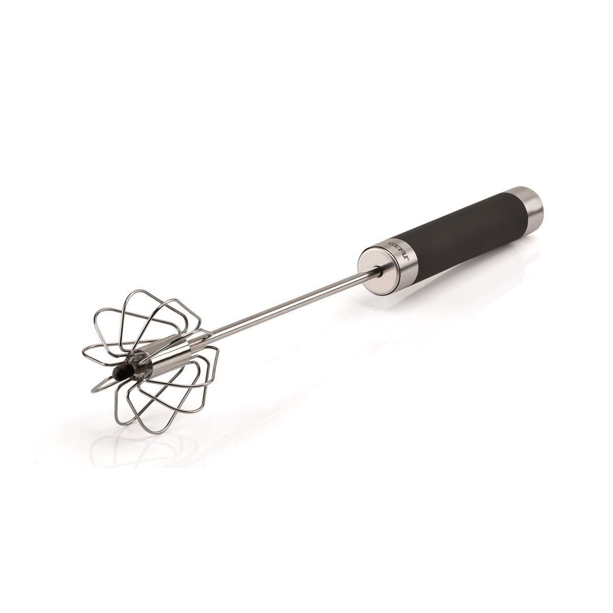 Universal/All-Purpose Rotary Whisk by GEFU – 36 x 6 x 6 cm, Stainless Steel, High-grade Stainless Steel/Black Handle/Santoprene, Model 12790