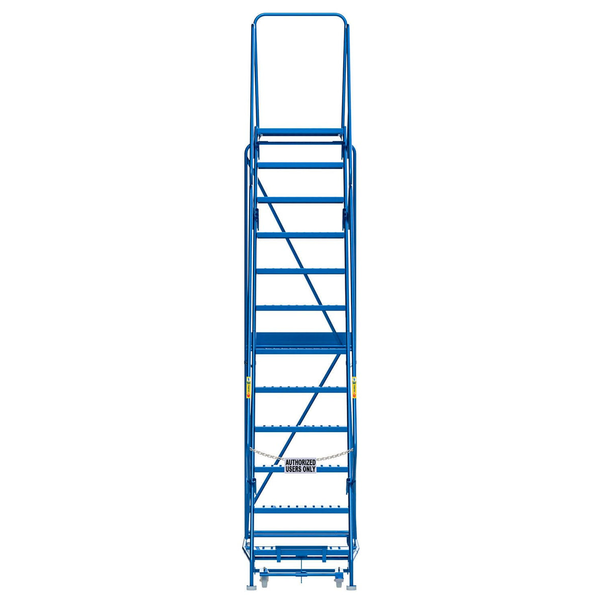 12 Step Steel Rolling Ladder with 24" W Perforated Step by Global Industrial – Alloy Steel, Blue, Model GPL123210P