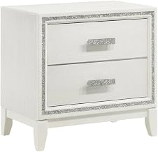 Furnifact White Nightstand with Two Drawers, Sleek Modern Design, Durable Wood Construction, Smooth Finish, Functional Bedroom Storage Solution