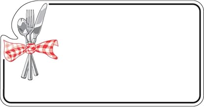HUBERT Deli Tag Write on Style with Silverware Design White Heat Resistant Merchandising Tag - 3 1/2 L x 1 3/4 H, 12/Bag