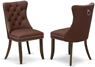 Fabric-Upholstered Parsons Dining Chair with Wood Legs by Furnifact – Wood, Burgundy, Pack of 2