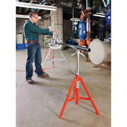 Model VJ-99 V Head High Pipe Stand by RIDGID – 23.5"L x 31"W x 23.5"H, Alloy Steel, red, Model 56662