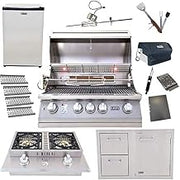 Lion 32-Inch Propane Grill with 4 Ceramic Tubes w/ Flame Tray and Door and Drawer Combo and Double Side Burner and Refrigerator and 5 in 1 BBQ Tool Set Best of Backyard Gourmet