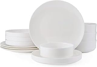 Mikasa Macie Bone China Lightweight Chip Resistant 12 Piece Dinnerware Set, Service for 4, White