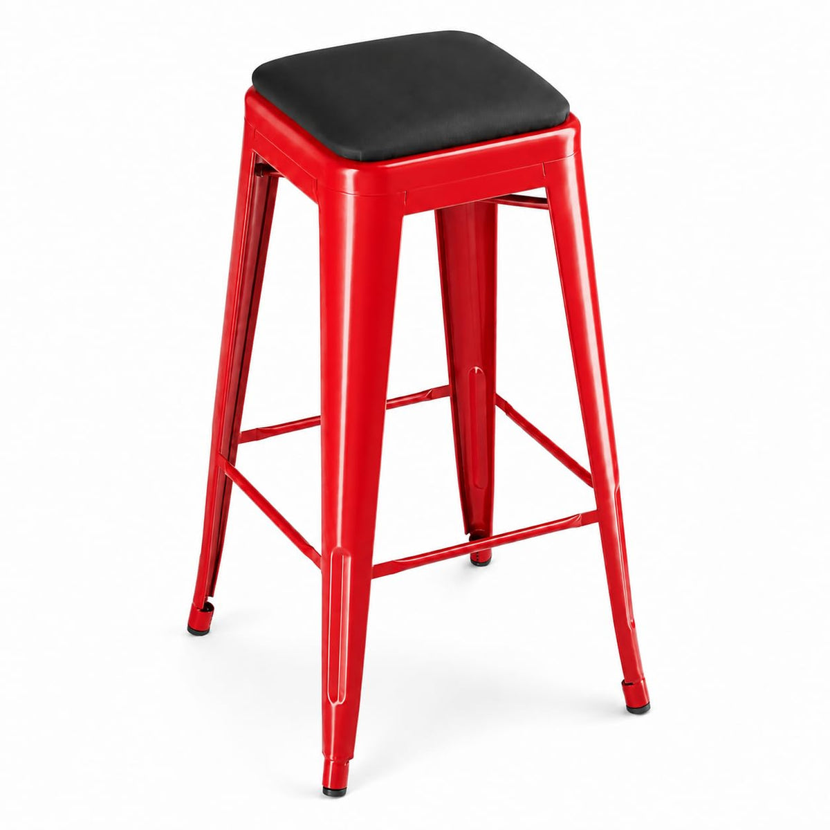 Alloy Ruby Red Backless Bar Stool with Black Vinyl Cushion by Glownary – Bar Height, Steel, Blue Vinyl Padded Seat, Model 164bblsredbv