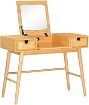 Cecilia Make Up Vanity with Flip Up Mirror and Drawers in Natural Wood