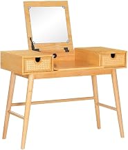 Cecilia Make Up Vanity with Flip Up Mirror and Drawers in Natural Wood