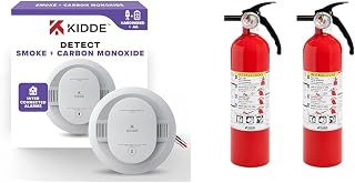 Kidde Smoke Detector with LED Indicators, Fire Extinguisher for Home 1-A:10-B:C Dry Chemical Extinguisher 2 Pack