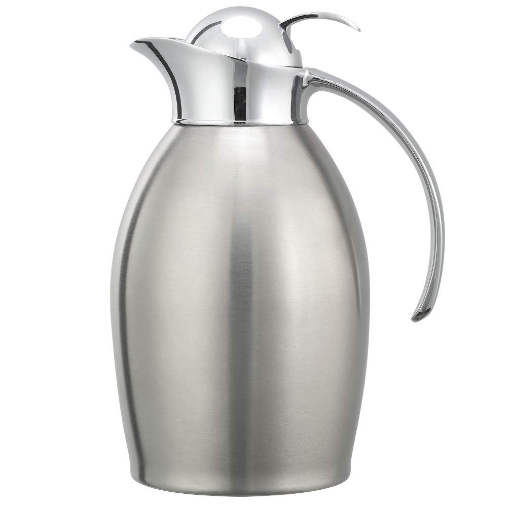 Carafe, 1 Liter Capacity, Brushed Finish with Push Button Lid, (Case of 6) by Service Ideas – 33.8 Ounces, 1.0 liters, Stainless Steel, Pack of 6, Model 981C10BSPB