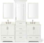 ARIEL Stafford 85 in. Double Rectangle Sink Vanity Set with White Quartz Countertops in White