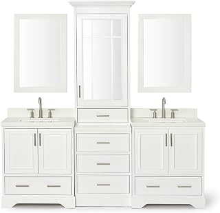 ARIEL Stafford 85 in. Double Rectangle Sink Vanity Set with White Quartz Countertops in White