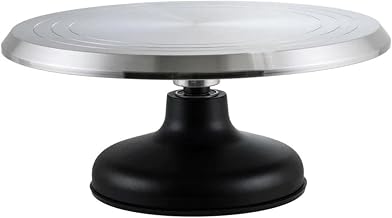 Winco Revolving Cake Decorating stand, 12 inches, Silver | Smooth rotation for even cake decorating, Non-slip silicone bottom, Great for Cakes, Desserts, Buffets and Bakery Displays