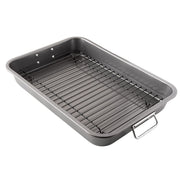Chef Pomodoro Nonstick Carbon Steel Roasting Pan with Rack, Large, Dark Gray