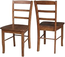 Furnifact Solid Wood Ladderback Dining Chairs Set of 2, Distressed-Finish Farmhouse Wooden Chairs for Dining Table and Kitchen