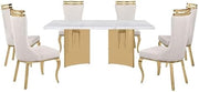 7 Piece White Marble Dining Set with Stainless Steel Base