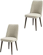 Furnifact Velvet-Upholstered Mid-Century Modern Dining Chairs Set of 2, Upholstered Kitchen Chairs for Dining Room with Walnut Legs, Beige