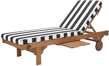 Brown Chaise Lounge Chair with Side Table, Eucalyptus Wood Frame, Foam Cushion, Polyester Upholstery, Steel Hardware