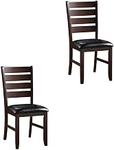 Furnifact Faux Leather-Upholstered Wood Side Chair with Cherry Frame, Set of Dining Chairs for Kitchen and Dining Room Table, Black Synthetic Leather & Cherry