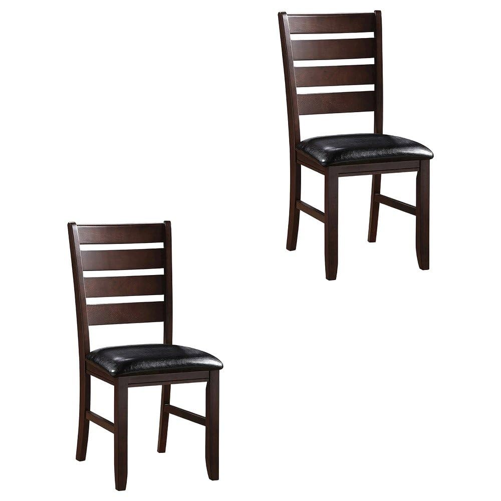 Faux Leather-Upholstered Wood Side Chair with Cherry Frame by Furnifact – Faux Leather, Black, Pack of 2