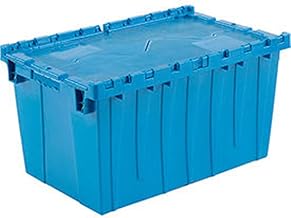 Plastic Attached Lid Shipping & Storage Container, 25-1/4x16-1/4x13-3/4, Blue