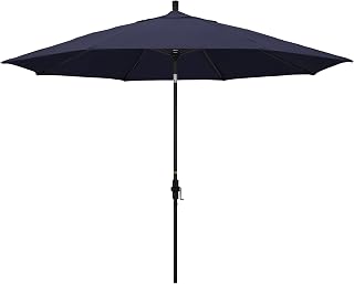 California Umbrella 11Ft Premium Sunbrella Patio Umbrella, Hand-Crank, Tilt-Collar, Black Frame, Navy Fabric