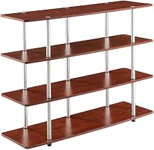 Furnifact 4-Tier TV Stand for 55-Inch TVs, Contemporary Transitional Style, Durable Particle Board and Steel Poles, Cherry Finish