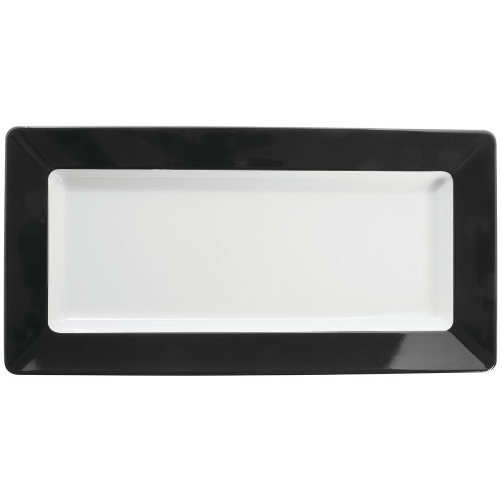 White Serving Tray with Black Rim Melamine - 17 1/2" L x 8 3/4" W x 1 3/4" H by HUBERT – Large, Melamine, White, Model H0015-BLKSTRIPE