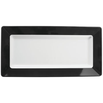 White Serving Tray with Black Rim Melamine - 17 1/2" L x 8 3/4" W x 1 3/4" H by HUBERT – Large, Melamine, White, Model H0015-BLKSTRIPE