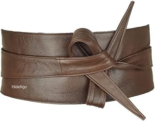 Lambskin Leather Obi Belt for Women, Handcrafted Genuine Leather Wide Cinch Boho Belt Waist Band, Self Tie Wrap Around Belt