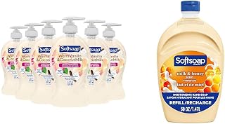 Softsoap Warm Vanilla & Coconut Milk Scent Liquid Hand Soap, Moisturizing Liquid Hand Soap, 11.25 Ounce, 6 Pack & Milk & Honey Scented, Liquid Hand Soap Refill, 50 Ounce