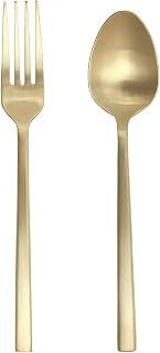 Fortessa Arezzo 18/10 Stainless Steel Flatware, 2 Piece Serving Set, 9.25", Brushed Gold