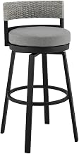 Black Outdoor Counter Height Swivel Bar Stool with Aluminum and Wicker Frame, Gray Cushions, Water and Resistant for Patio Dining