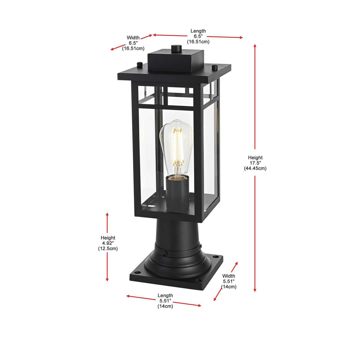 Mercer One Light Outdoor Post Mount Black by Lighting Design – Iron, Black, Model OD313P18BK