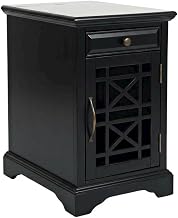 Starlight Canyon Home Wood Chairside End Table Nightstand with USB Charging Station Drawer and Shelf Side Table for Bedroom Storage, Antique Black