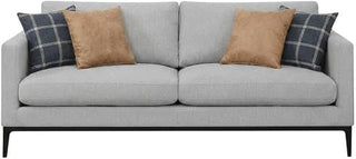 Furnifact Polyester-Upholstered Track Arm Sofa with Metal Legs, Transitional Living Room Couch for Bedroom or Apartment Furniture, Light Grey