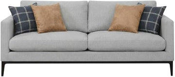 Furnifact Polyester-Upholstered Track Arm Sofa with Metal Legs, Transitional Living Room Couch for Bedroom or Apartment Furniture, Light Grey