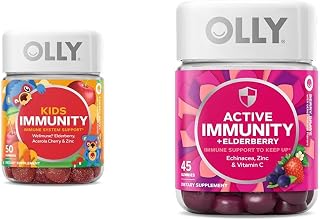 OLLY Kids Immunity Gummy, Immune Support, Wellmune, Elderberry, Vitamin C, Zinc, Chewable Supplement, Cherry - 50 Count & Gummy Active Immunity+Elderberry, 45 Gummies (1 Pack), Berry Flavor