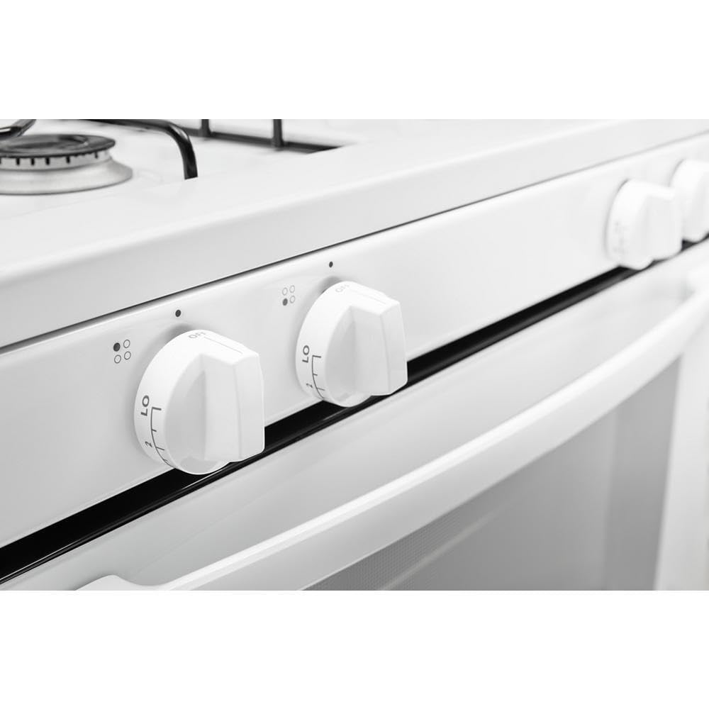 White Freestanding Gas Range with 5.1 Cu. Ft. & Bake Assist Temps by AMANA – 5.1 cubic_feet, Steel (porcelain‑coated)., Model AGR6303MMW