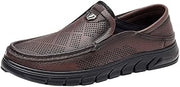 Mens Slip On Perforated Lambskin Leather Loafers Summer Breathable Soft Sole Lightweight Casual Shoes