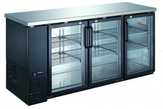 THREE (3) GLASS DOOR BACK BAR COOLER by Omcan – large, 19.6 cubic_feet, Glass, black, Model 59062